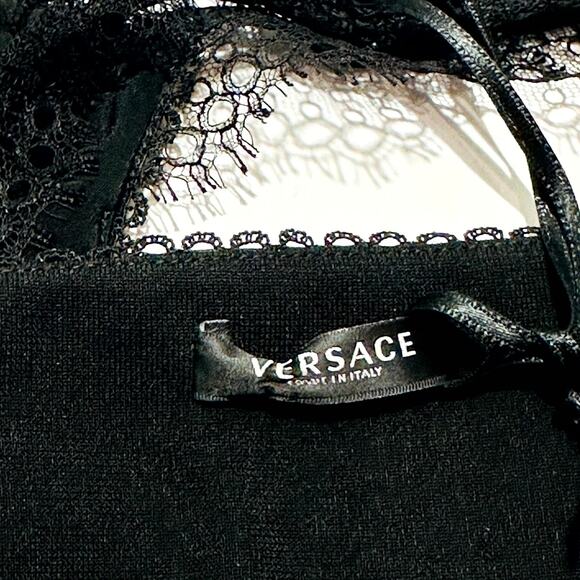 NWT Versace Silk Bralette Crop Top 38 US 2 XS Black Barocco Lace-Trimmed $1,190 - Picture 10 of 13